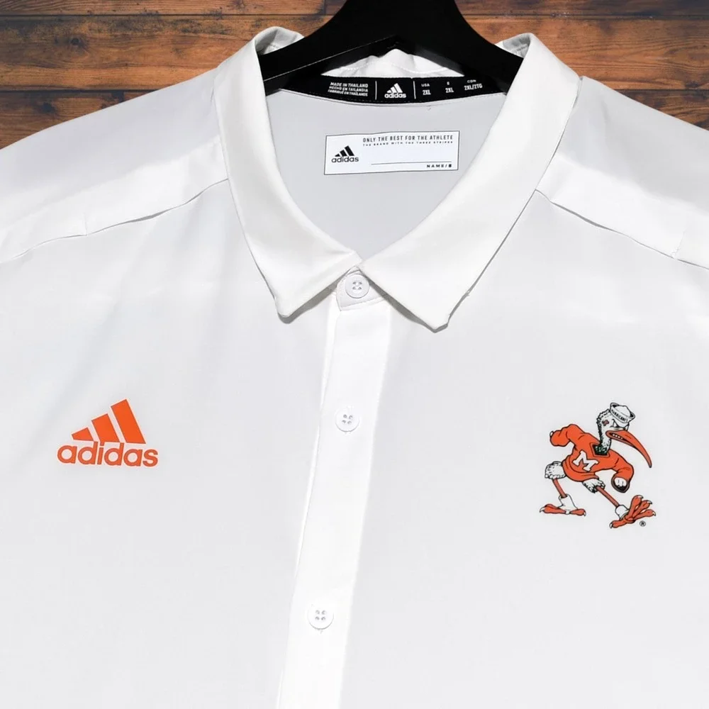 Adidas Miami Hurricanes Logo Button Up Shirt Mens 2XL White Short Sleeve‎ NCAA
